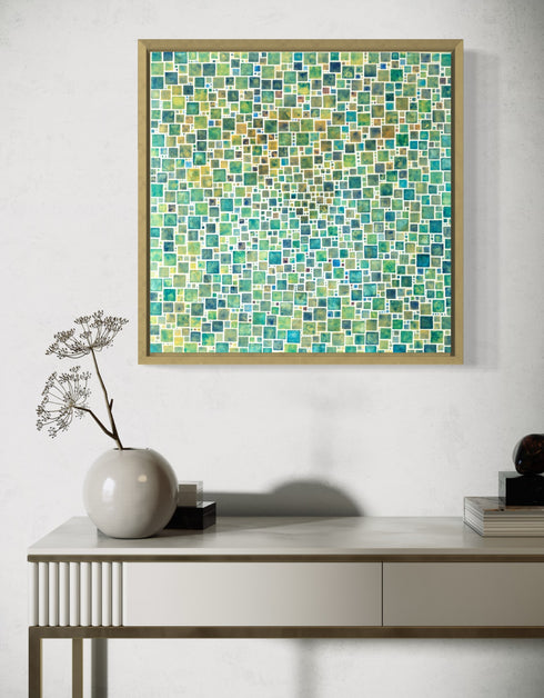 Green Squares | Framed Giclee Print on Canvas